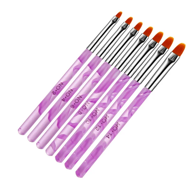 Purple Sea Wave Handle 7pcs/Set Nail Glue Brush UV Nail Brush Nail Polish Brush