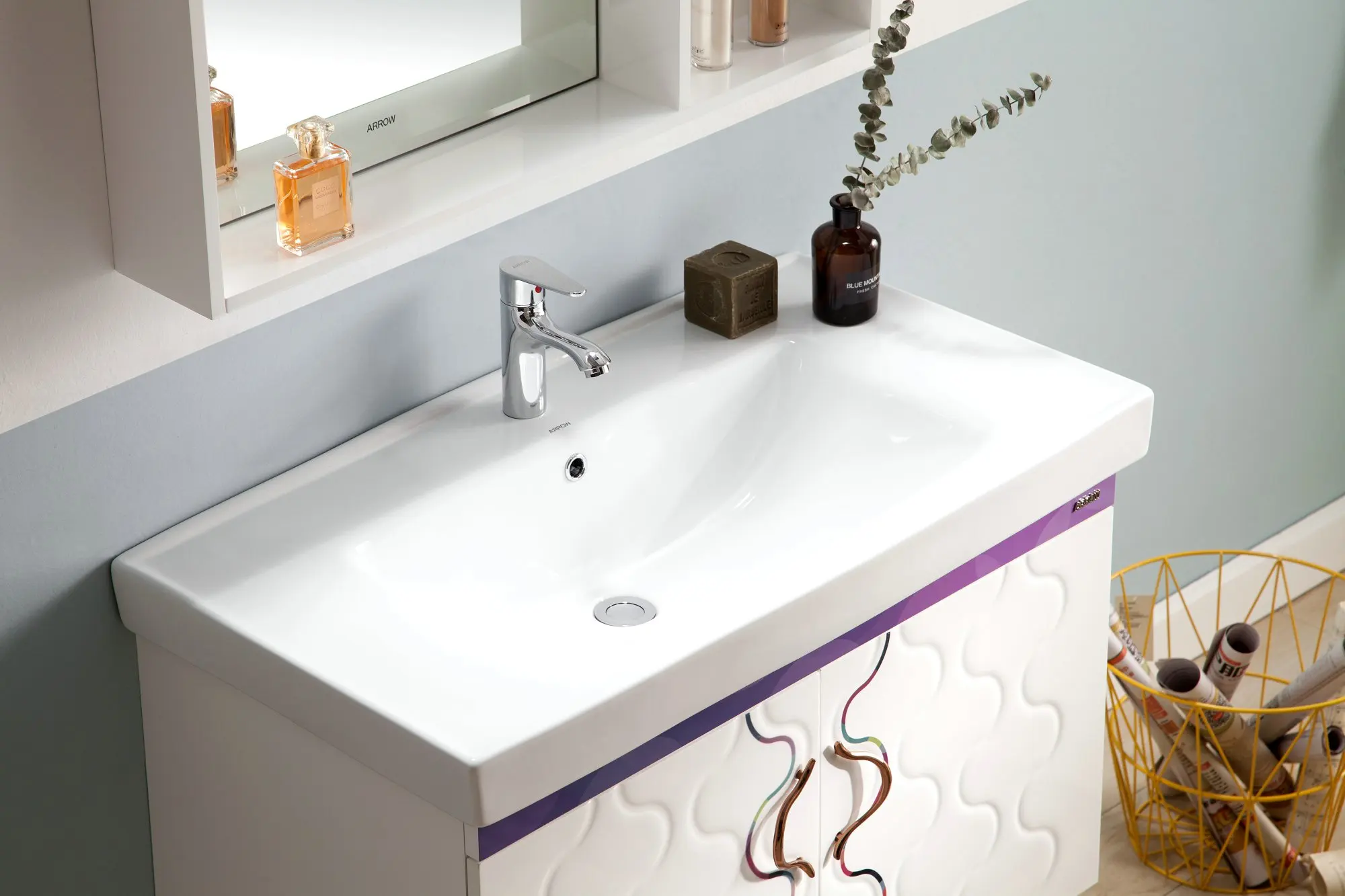 Modern Designs PVC Waterproof Bathroom Cabinet Sinks Best Quality PVC Bathroom Vanity With The Wall Mirror