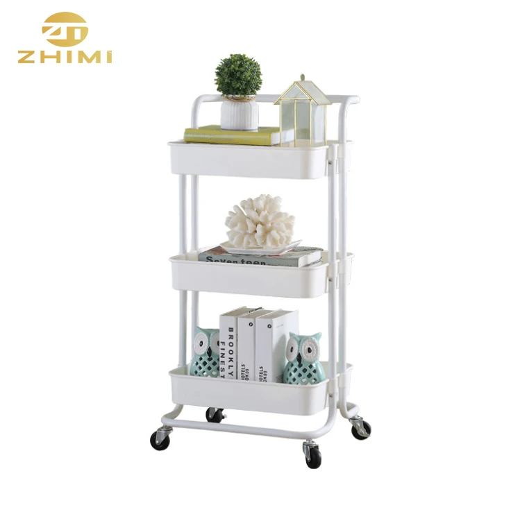 
Movable Multi-purpose Home Storage 3 Tiers Metal Cart Kitchen Vegetable Trolley Storage Rolling Cart 