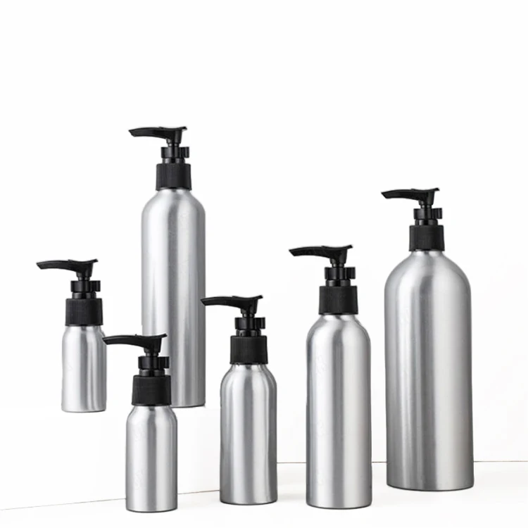 Oem Manufacture Premium Refillable Empty Aluminum Oil Bottle With Pump 30ml - 200ml