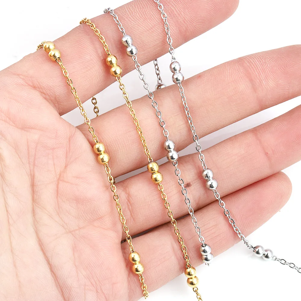 Hot sell gold plated clavicle chain stainless steel rope cable chain with double balls linked chain