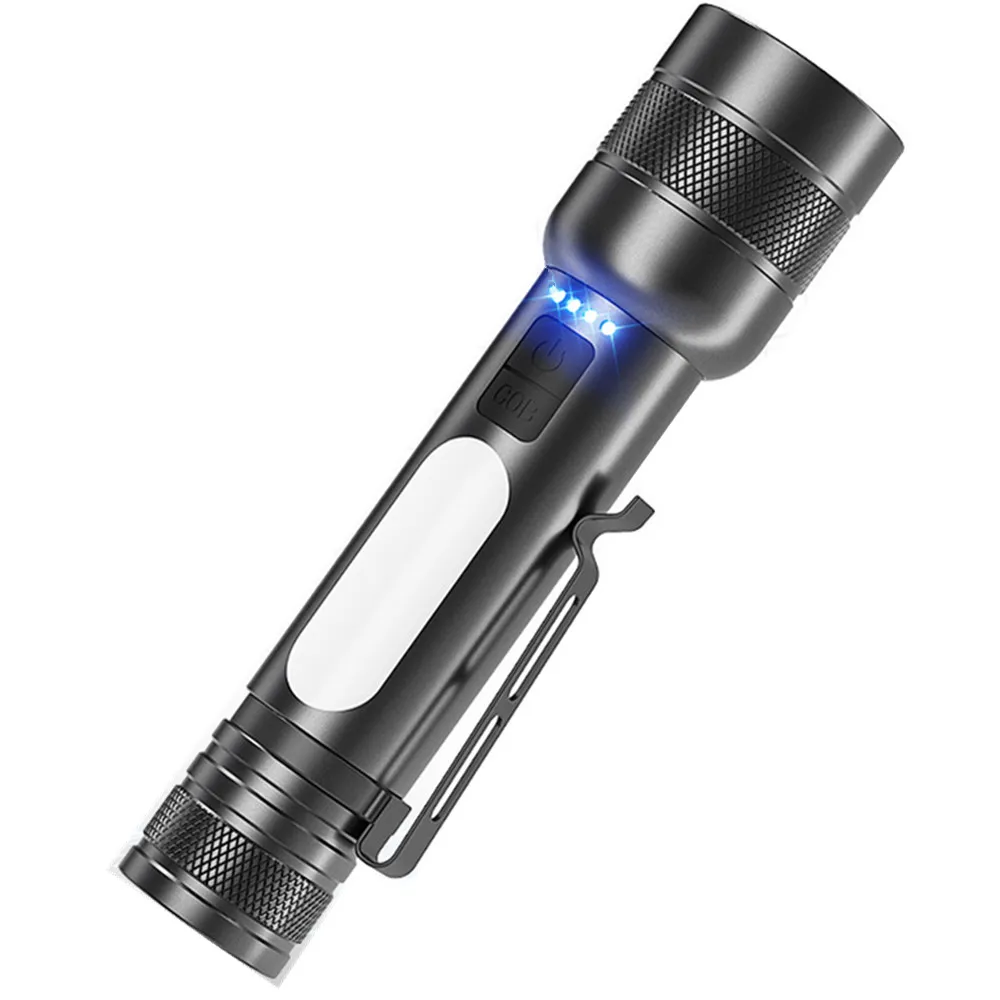 Flashlights Torches, 6 Modes White Laser Super Bright USB Rechargeable with COB Side Light Red Blue Flashing for Emergency Home