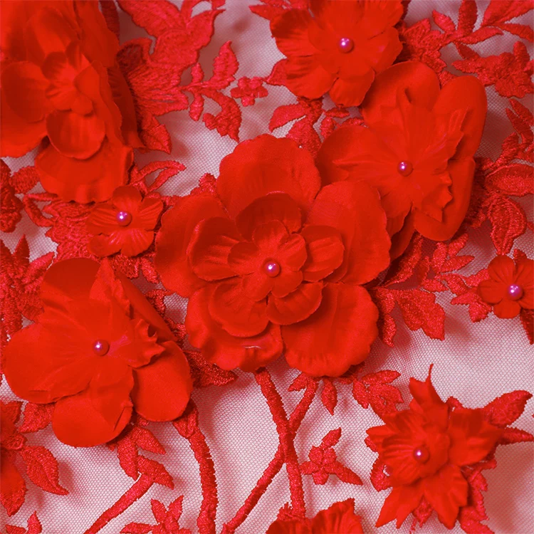 MX108 3D Floral Tissus Textile Accessories Garments Tulle with Embroidery Laces Material Women 3D Flower & Beads Embroidery Lace