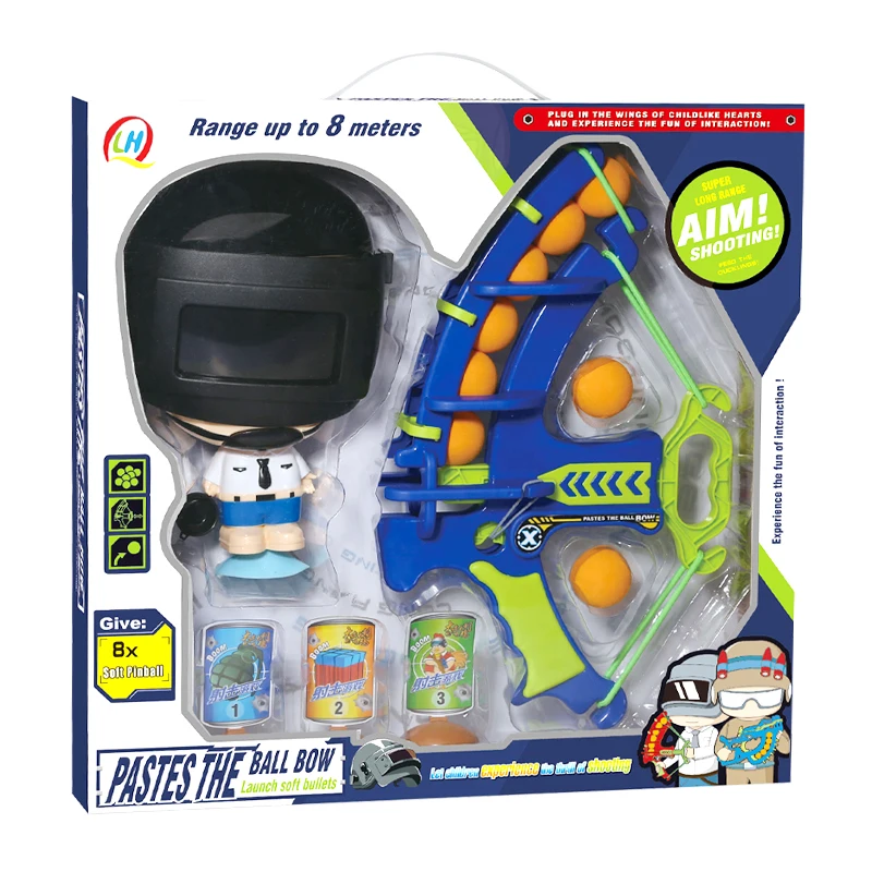 Indoor new design sport shooting pinball game bow and arrow soft bullet shot gun toy for kids