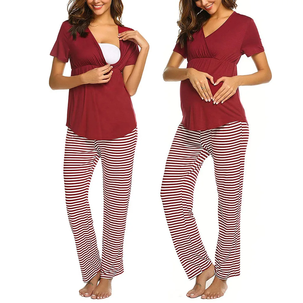 
2020 Wholesale Hot Sale In Summer Pregnant Women Clothing Simple Leisure Crossover V Neck Short Sleeves Women Pants Set 