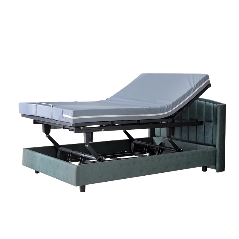 Modern Intelligent Home Bed with Remote Control Height Adjustment Made of PU Material and Metal for Living Room
