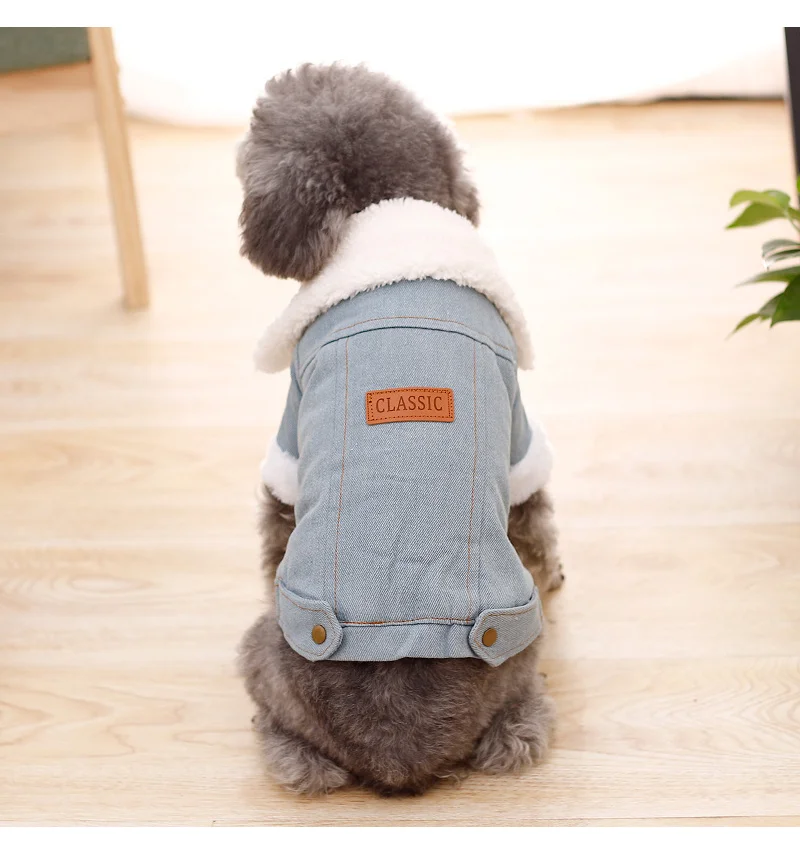 Wholesale Fashion Thick Winter Warm Wool Collar  Jeans Dog Coat Pet Denim Jacket