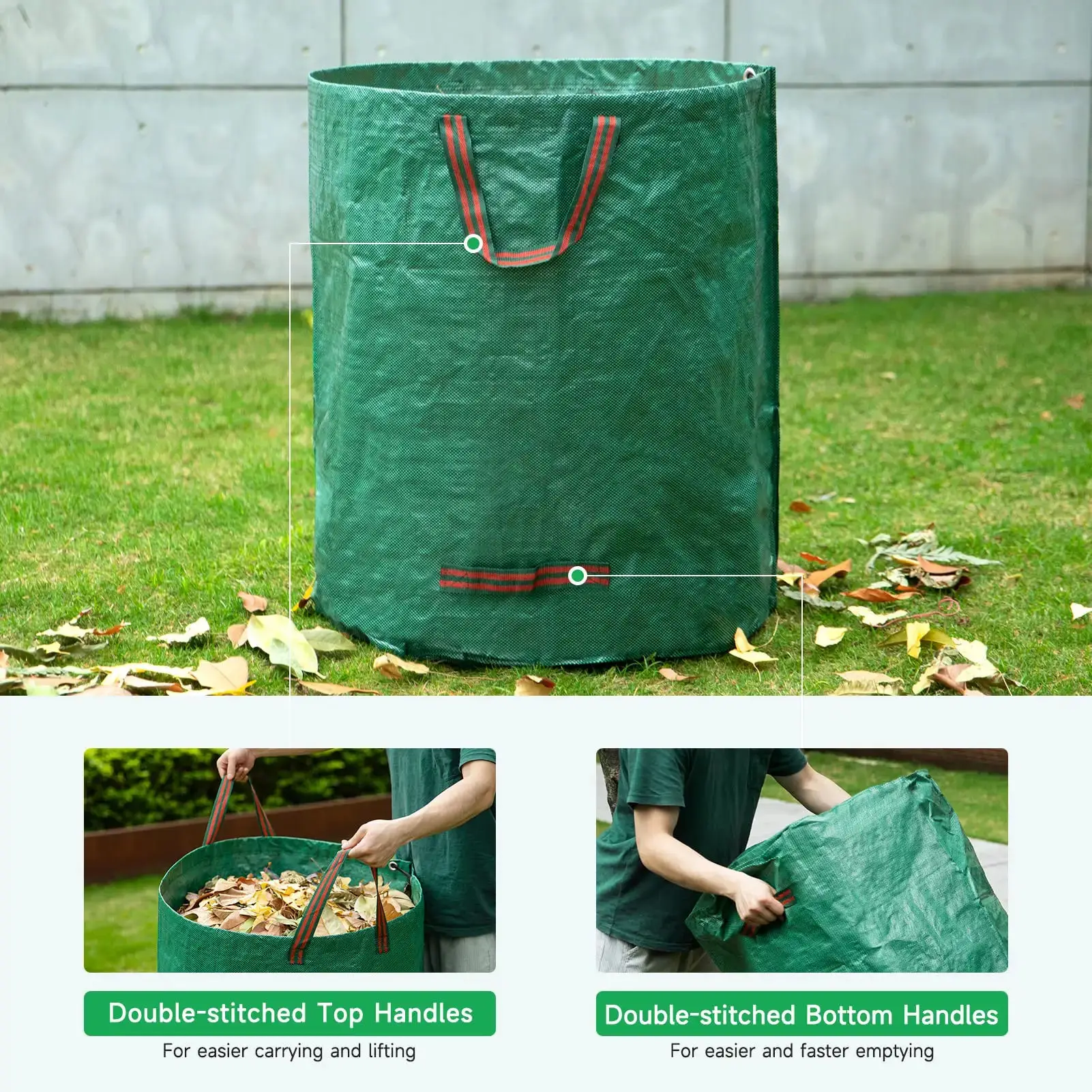 210L Reusable Waterproof PE Lawn Garden Waste Leaf Bag Customizable Outdoor Storage Tool