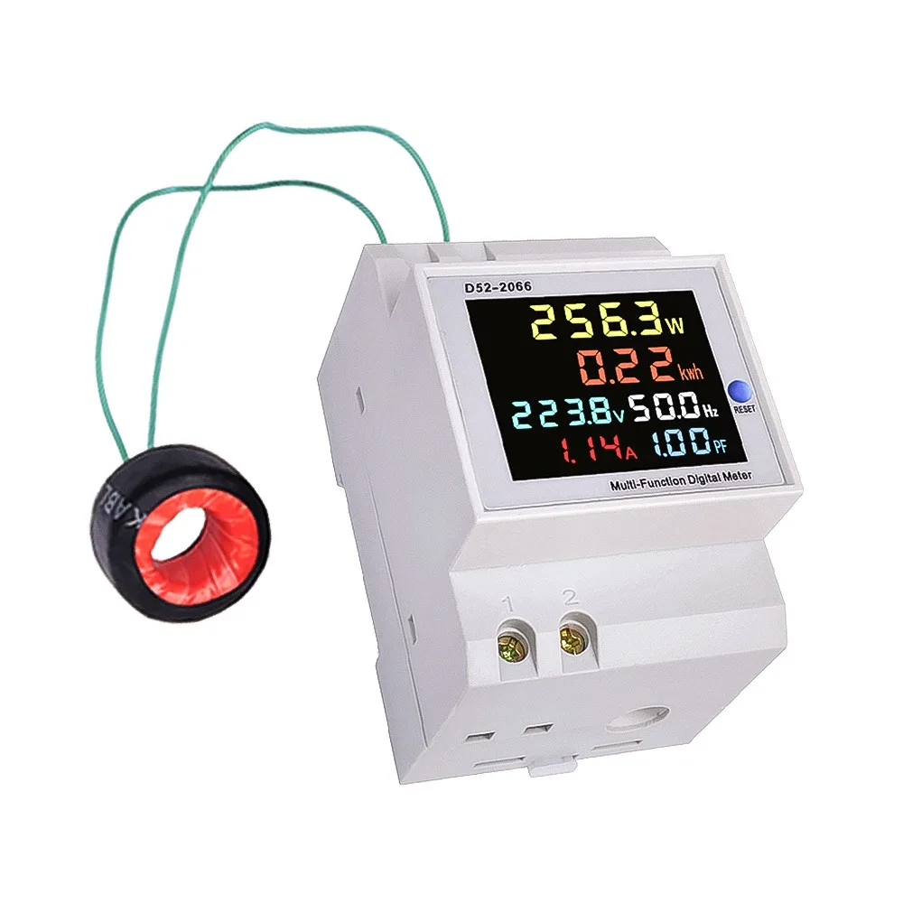 D52-2066 110V 220V 380V 100A 6 IN1 Din Rail AC Monitor Voltage Current Power Factor Active KWH Electric Frequency Meter VOLT AMP
