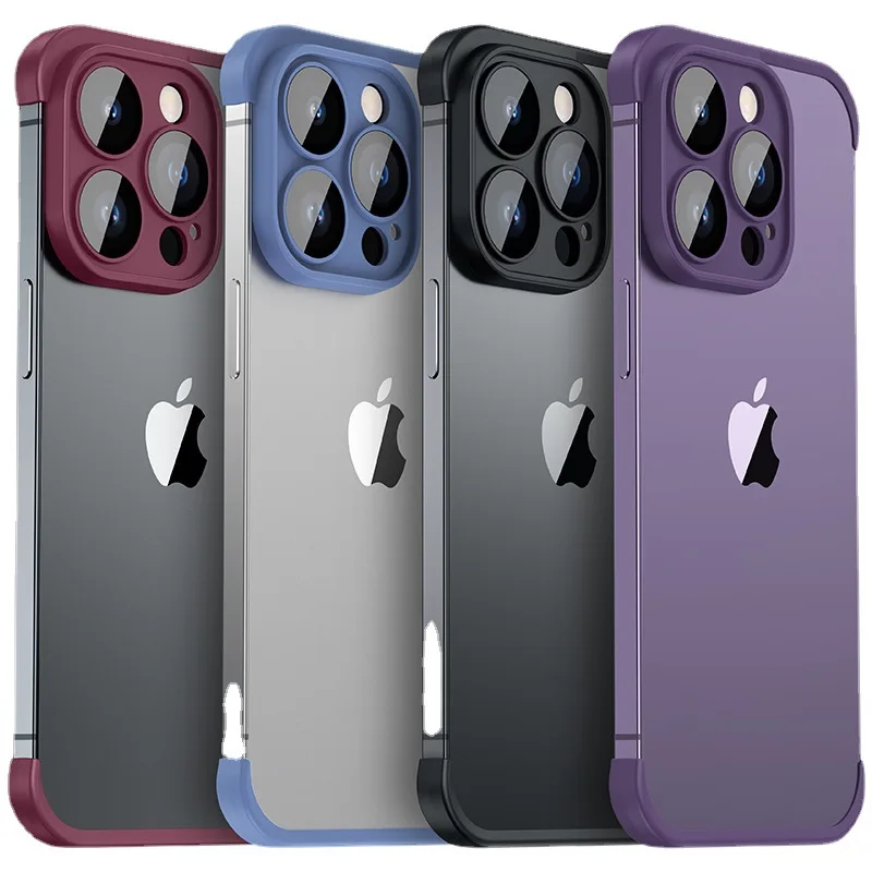 For iPhone 16 Camera Lens Film Protector Phone Case, Frameless Four Corners Shockproof Mobile Cover for iPhone 13 14 15 Pro Max
