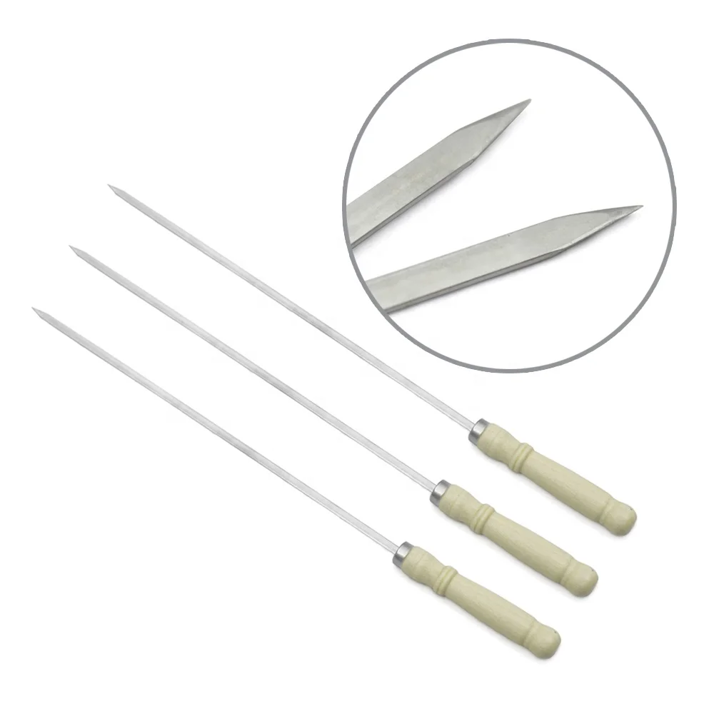 Stainless Steel BBQ Skewers Metal Meat Skewers with Bamboo Charcoal and Metal Meshes Accessory