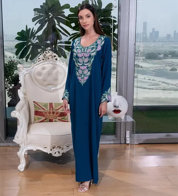 High quality Dubai arabic jalabiya Abaya Muslim islamic clothing kaftan Embroider long dress For Women Dresses