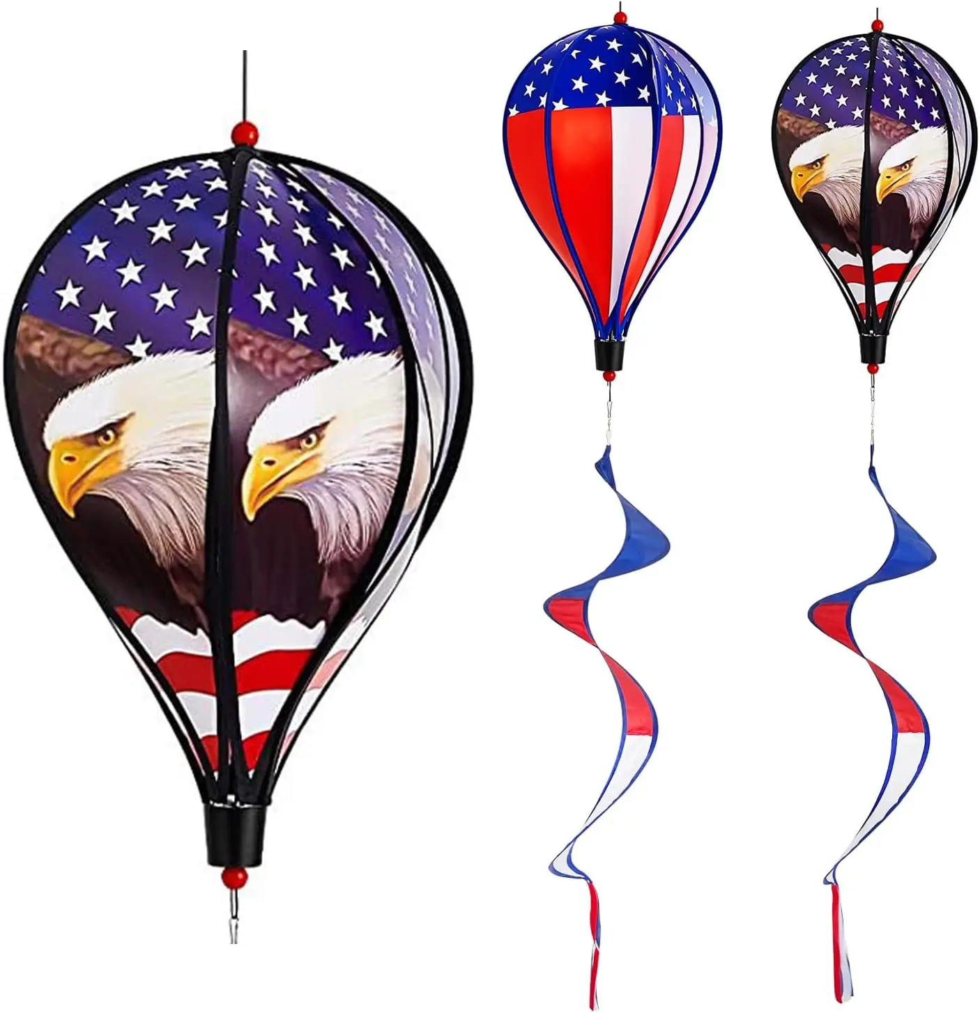 Outdoor Patriotic American Flag & Eagle Hot Air Balloon Wind Spinner Twister For Garden