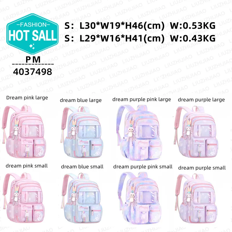2022 fashion gradient student schoolbag 1-6 grade light weight reduction double shoulder bag girl bag school