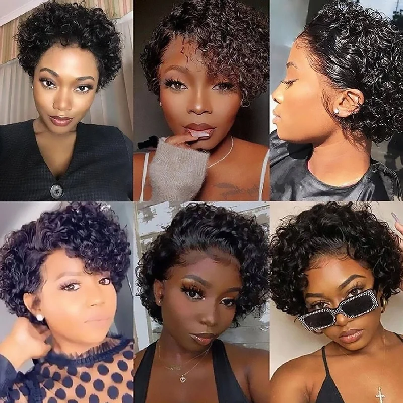 Clj Alibaba Online Shopping Pixie Coupe Aligned Remy Silky Vietnamese 1B99J Color 13X4 Short Pixie Cut Wig For Wigs