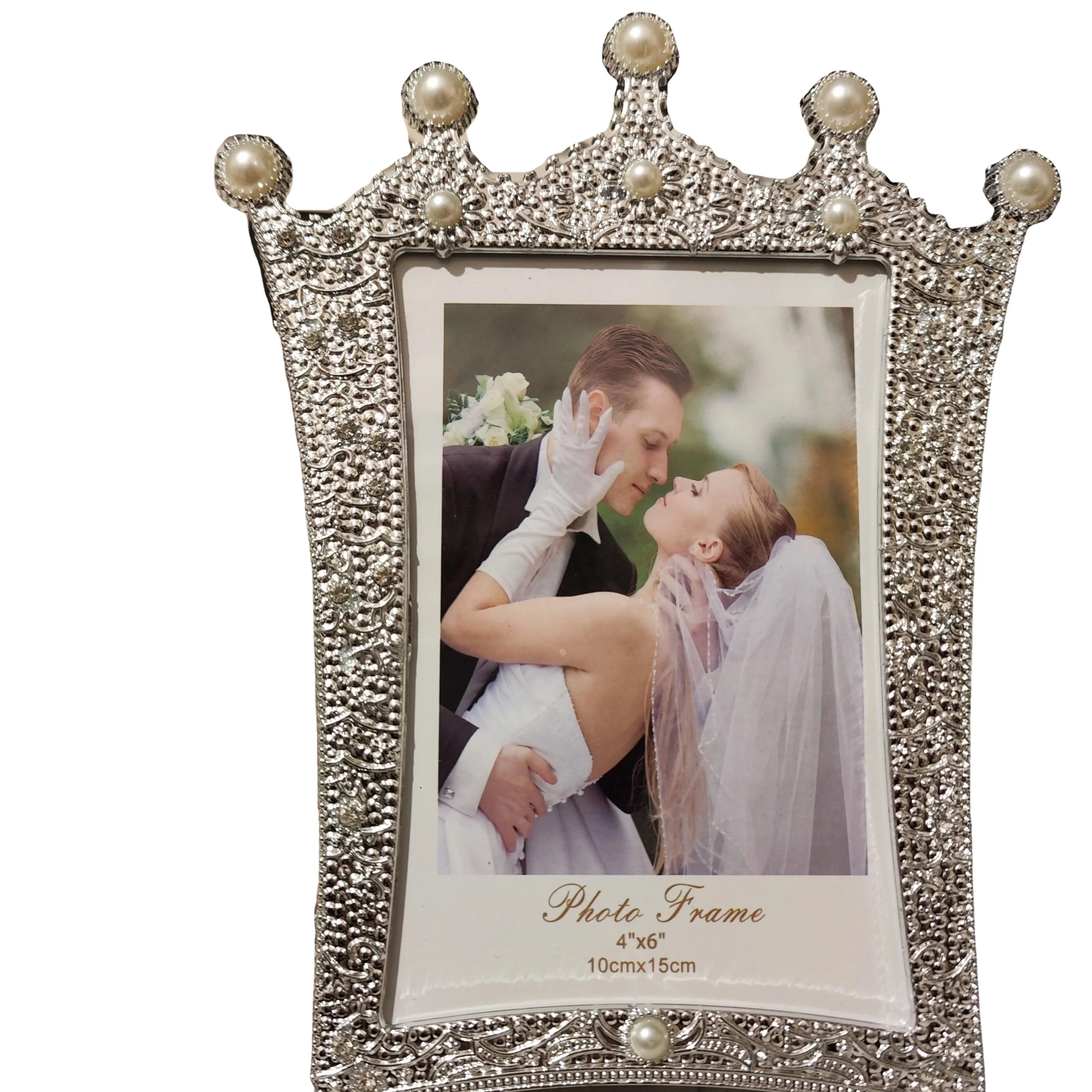 Plastic frame 3*3 4*6 5*7in  silver color crown pearl picture frame with European style wedding gift