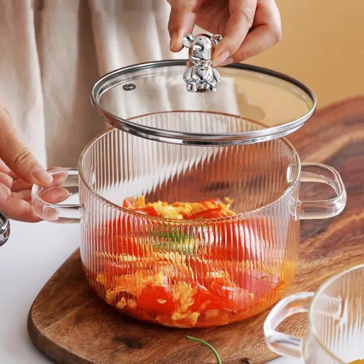 High Borosilicate Soup Cooking Pots Heat Resistant Steel and Ceramic Casserole Glass Cookware with Lid Household Generic Pots