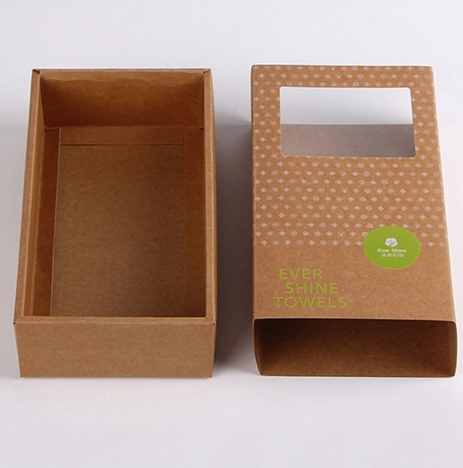 Custom logo design printed Biodegradable brown kraft paper packaging box towel retail sliding drawer packing boxes