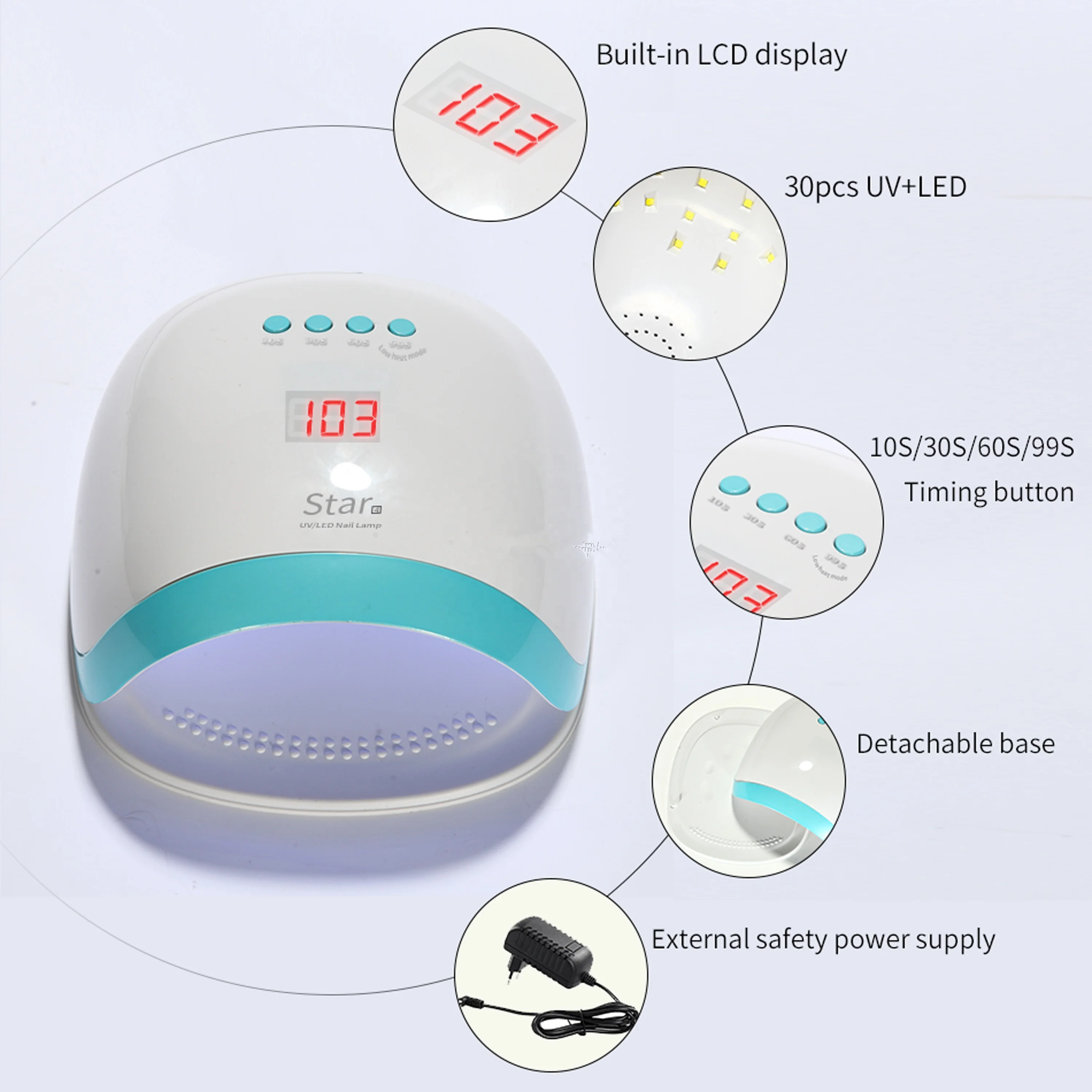UV LED Nail Lamp Gel Nail Light Nail Polish fast drying 54W UV Dryer 4 Timers for gel curing