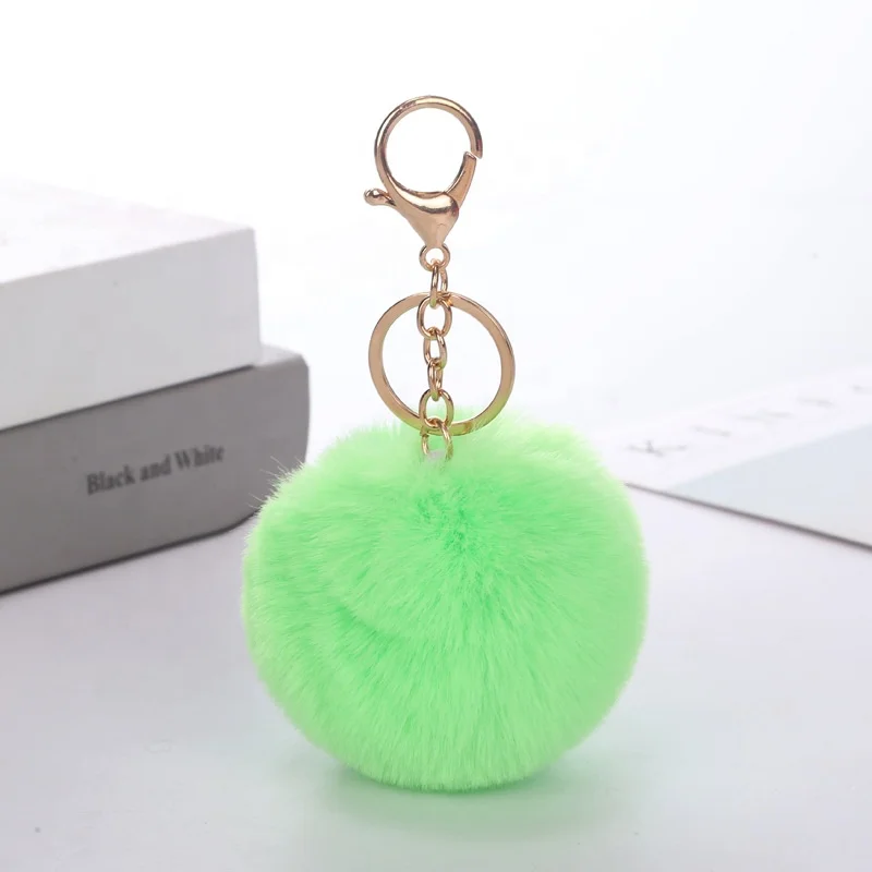 Wholesale Multicolor Furry Fluffy Puff Ball 8cm Faux Rabbit Fur Ball Pom Pom Keychain