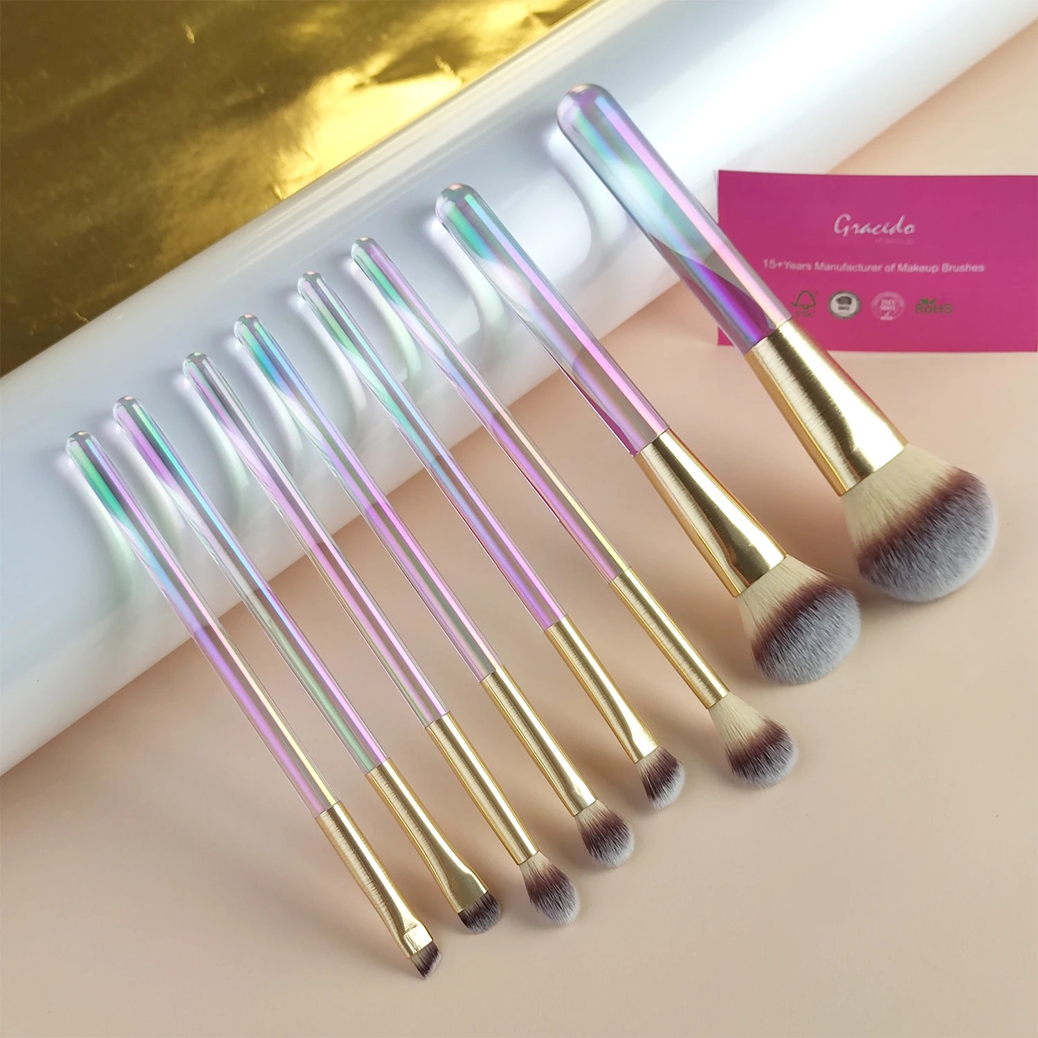 Gracedo 8pcs Makeup Brushes Set Clear Handle Powder Foundation Concealer Eye Shadow Eyeliner Eyebrow Makeup Brush Set