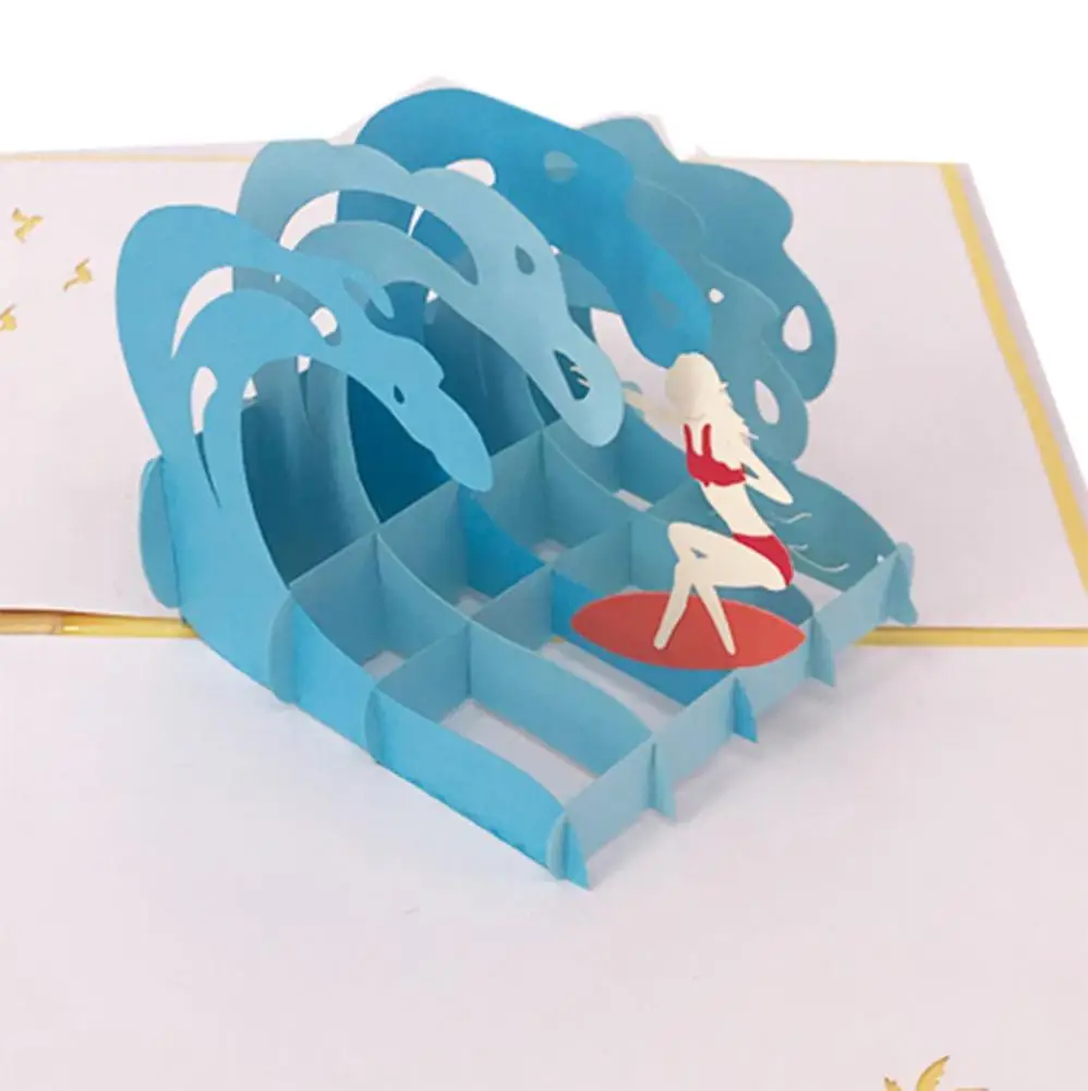 Custom Surfing 3D Pop Up Card Greeting Card