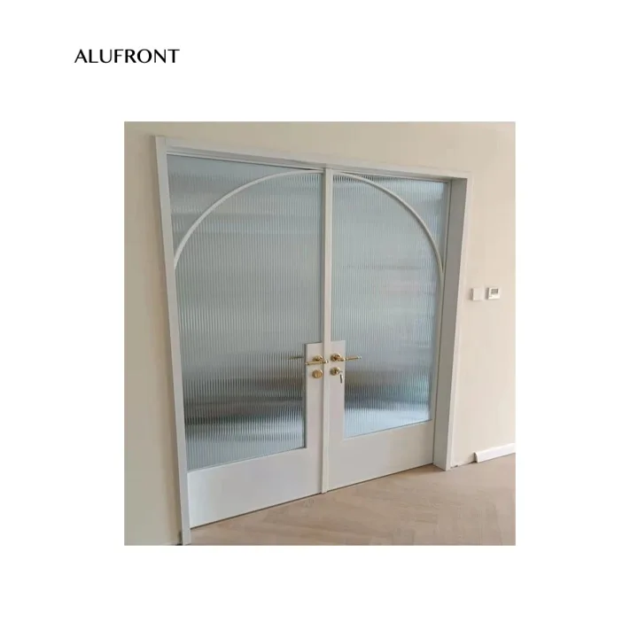 kitchen fluted glass aluminum sliding door interior wardrobe closet office stainless steel frame synchronized sliding glass door