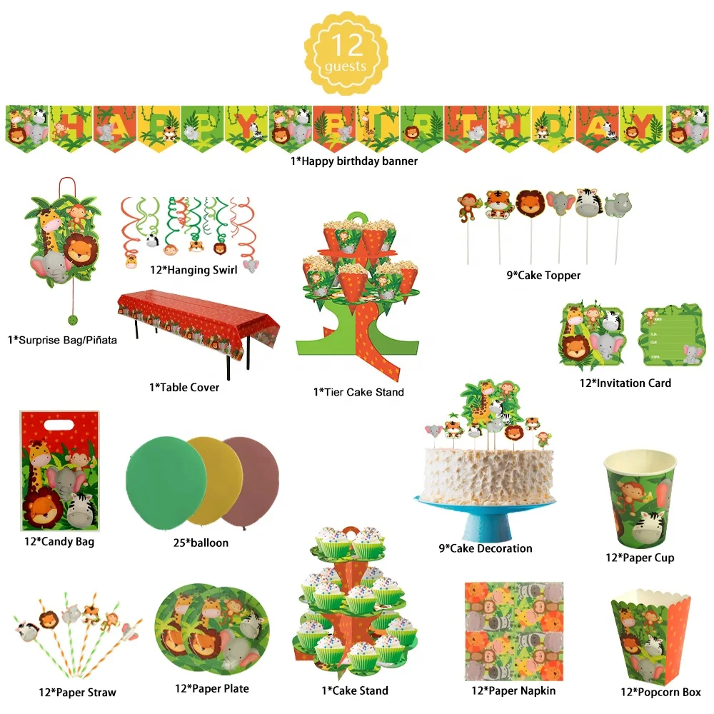 
New Jungle Safari Animals Theme Party Supplies Hanging Swirls Decoration For Kids Birthday Party Eco-friendly Disposable 