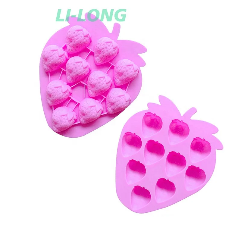 Household kitchen DIY tool with 10 strawberry shaped silicone ice mold chocolate jelly mold