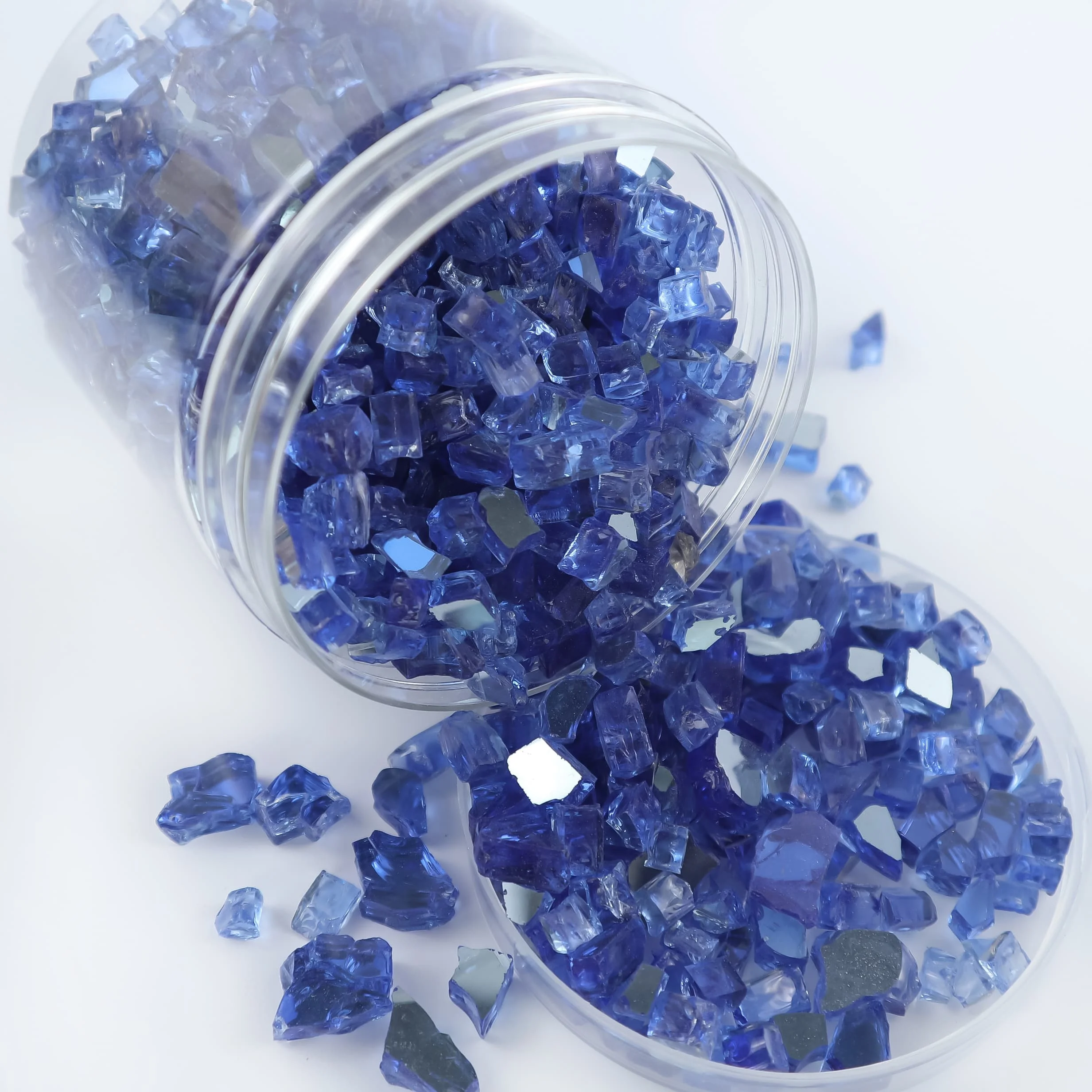 Solid Blue Mixed Colored Broken Blue Blend Pit Fire Glass Rocks For Garden And Firepit Decoration