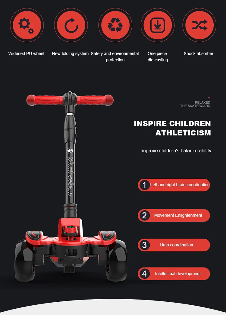 High quality 3 wheels twisty kick scooter pretty folding children scooter with big flash wheels