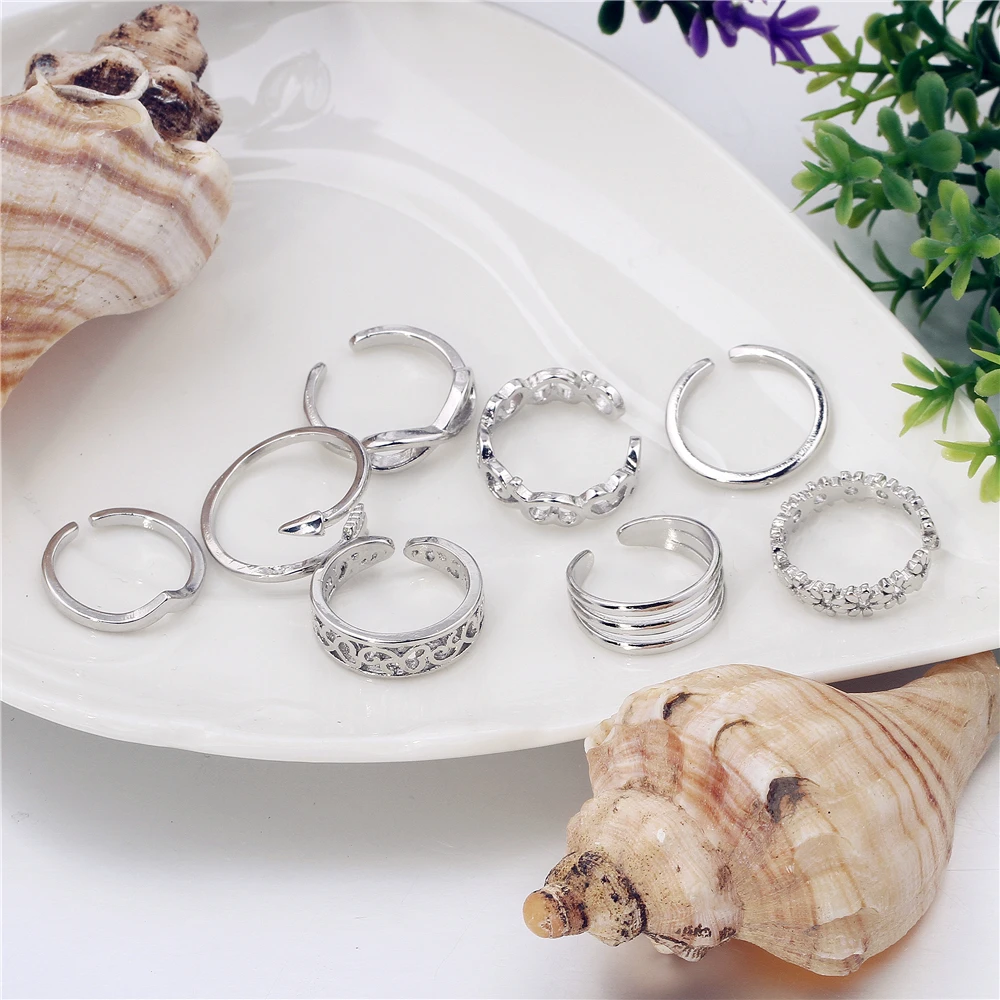 Fashion Toe Ring for Women Girl 18K Gold Plated Jewelry Small Size Adjustable Open Tail Stacking Rings Summer Beach Foot Jewelry