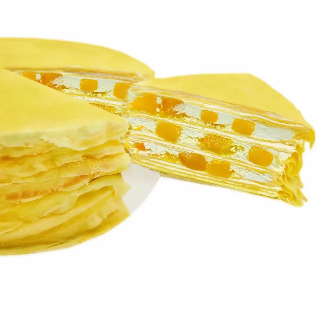 Wholesale delicious halal durian thousand-layer center filled mango pulp cream cake