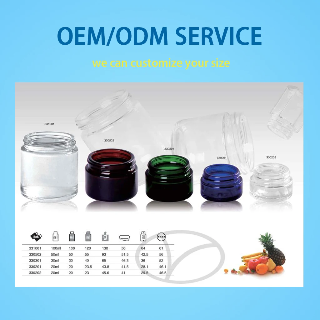 Clear Round Screw Neck Cosmetic Glass Jar 60ml Plastic caps