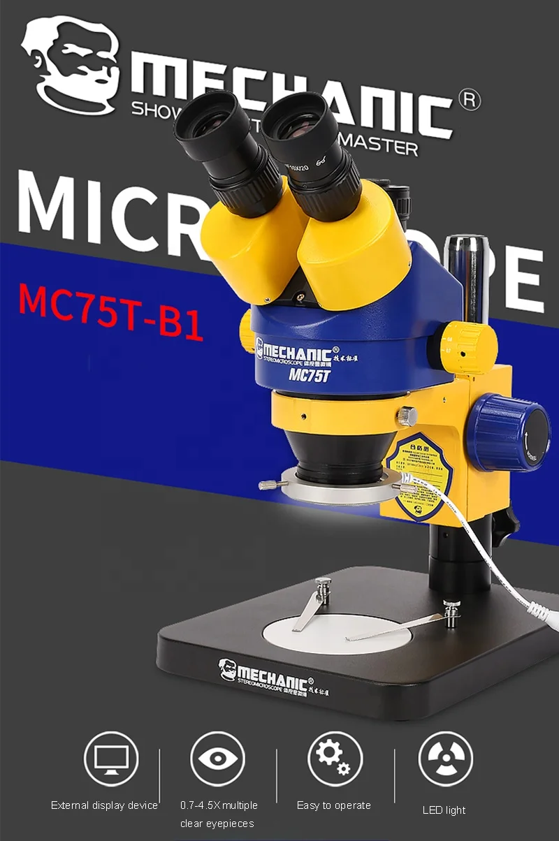MECHANIC MC75T-B1 Lifting Trinocular Stereo Microscope 7-45x Continuous Zoom PCB Mobile Phone Repair Inspection Tool