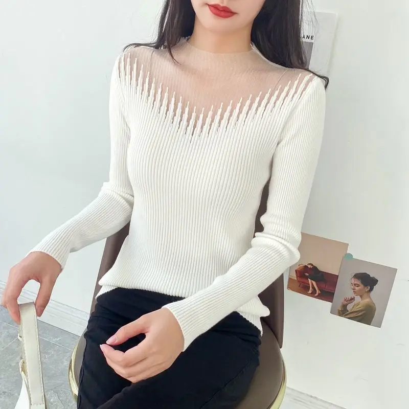 YiXin Women Sweaters 2022 New Designs Slim Lace Spring Autumn Knitted Sweaters For Women Pullover High Neck Sweaters For Women
