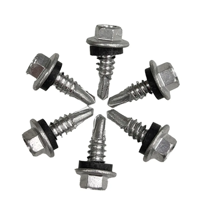 hex head drilling screw perno Carbon steel flange hex washer coating painted hexagon self drilling bolt silver white zinc plated