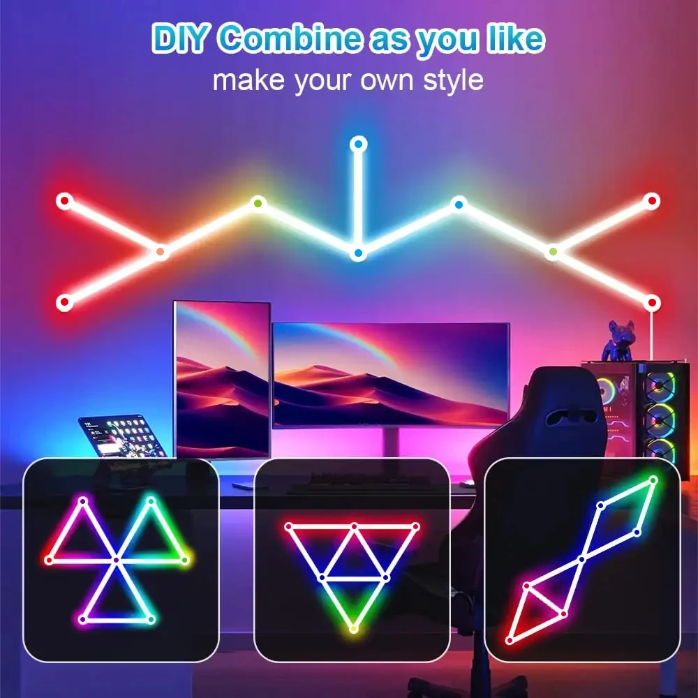 DIY  RGB Smart Splicing Glide Wall Lighting Music Sync Bar Home Decor LED Light 9 Segmen for Gaming Streaming Smart Home Lights