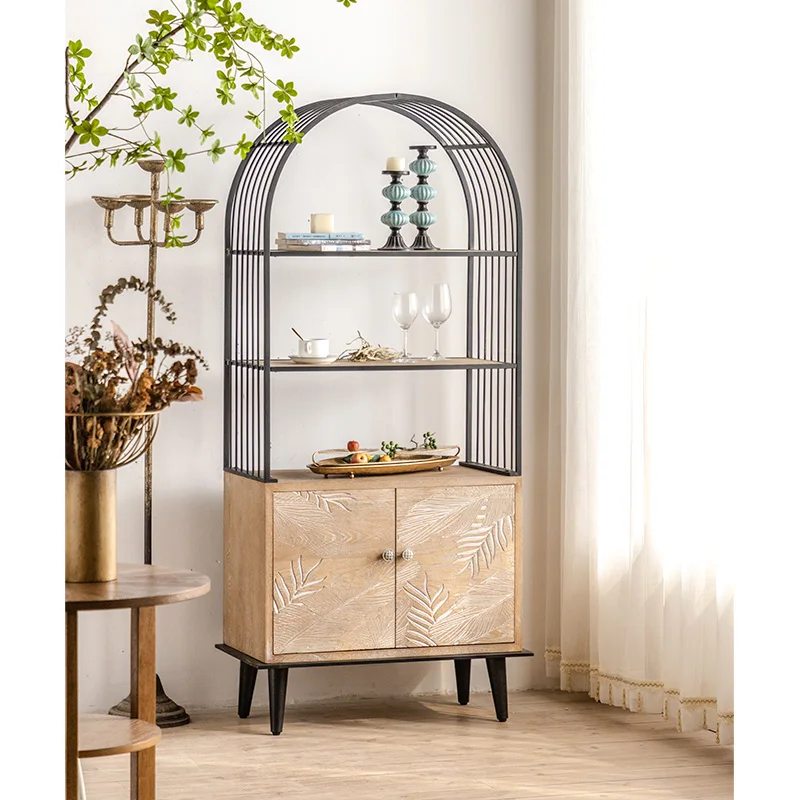 Dining Room Wood Side Cupboard Cabinets Antique Console Table Hand Carved Leaf Art Door Accent Cabinet With Shelf