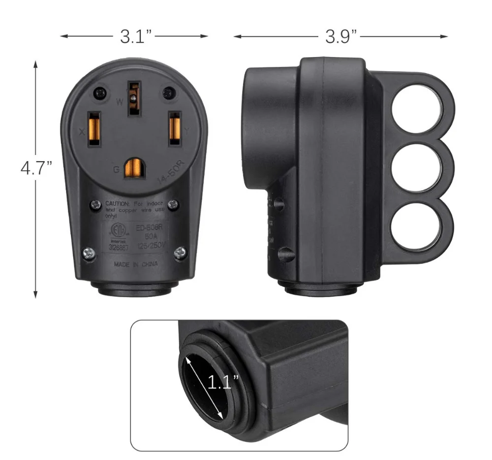 50 Amp RV Female Plug for Replacement, 50 Amp RV Plug Receptacle with Grip Handle NEMA 14-50R ETL Listed