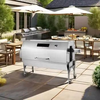 2024 Sell well factory big cooking area easy moving stainless steel motor gas or charcoal bbq grills for family garden party use