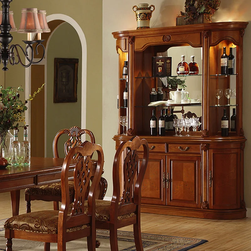 Customized home furniture wooden living room wine cabinet for storage solid wood closet tall cabinet with mirror hotel furniture