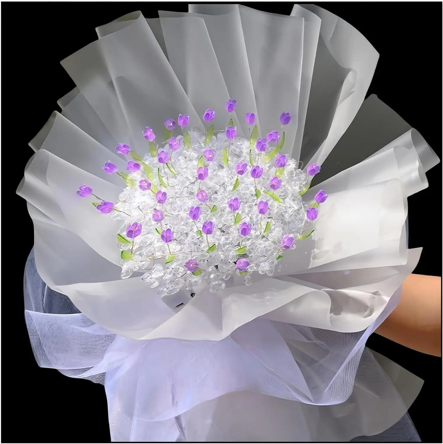 Home Decoration Tulip Glowing Bouquet with Light LED Forever Acrylic Artificial Flowers DIY Handcraft Tulip Bouquet Night Light