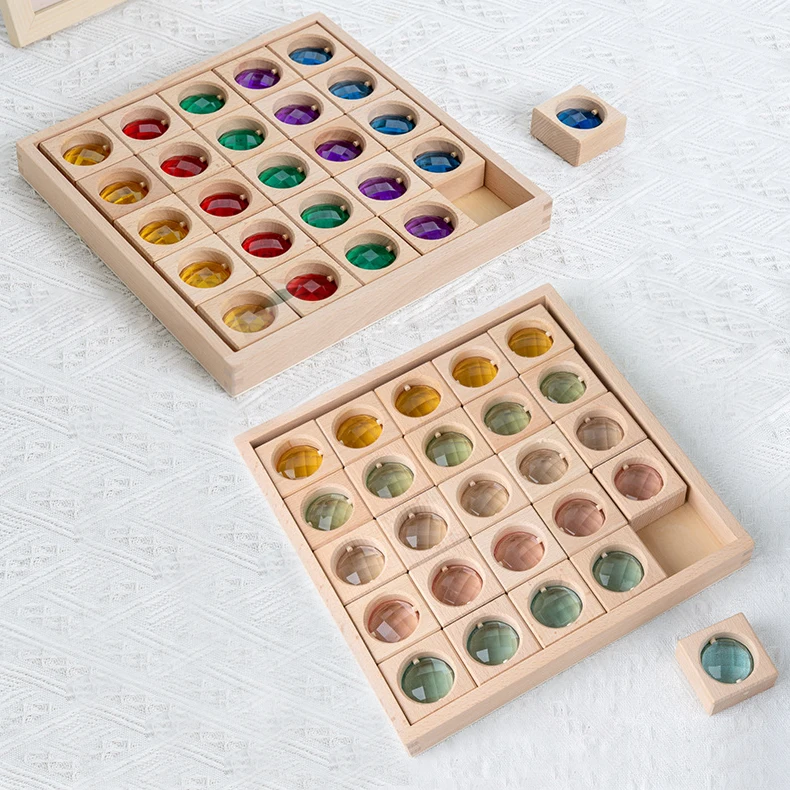 25pcs Rainbow Wooden Sensory Blocks Baby Stacking Toys for Montessori Games Creative Educational Cube Blocks for Kids