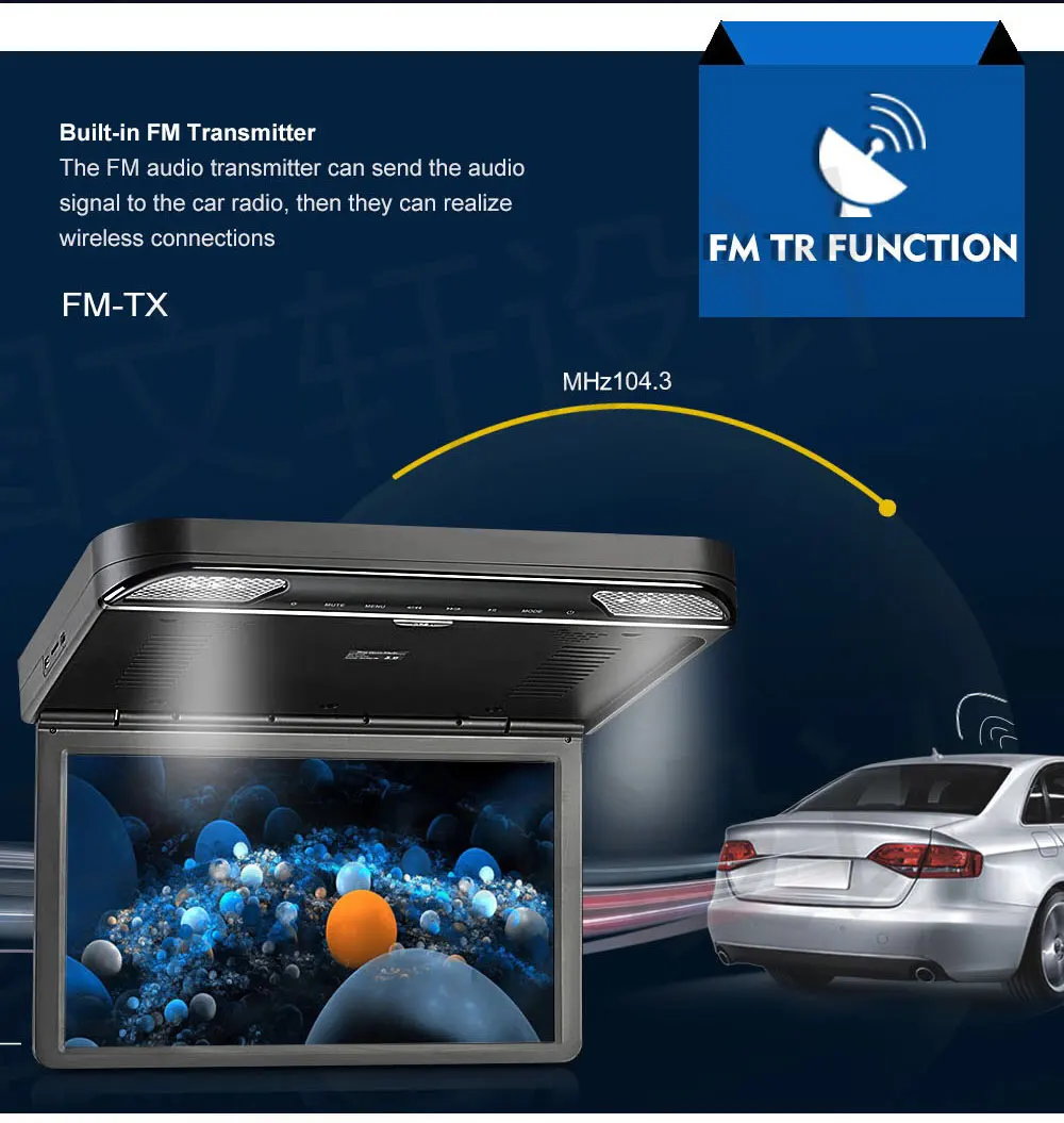 15.6 inch Android Car Video Players HD LCD Screen Automobile Ceiling Roof Mount Display Car Monitor MP5 Multimedia TV 1080P