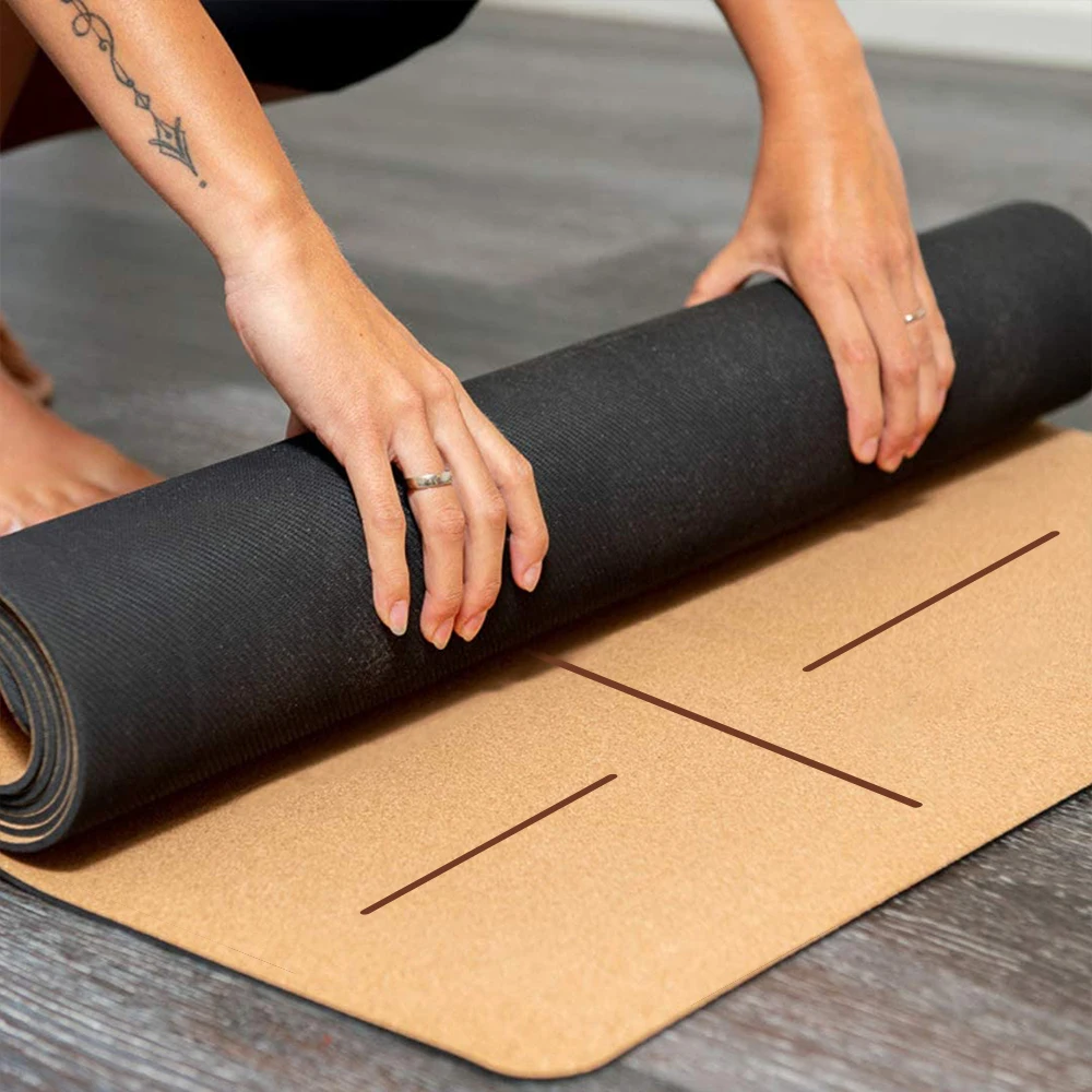 Yugland biodegradable eco friendly cork yoga matt natural rubber chakra