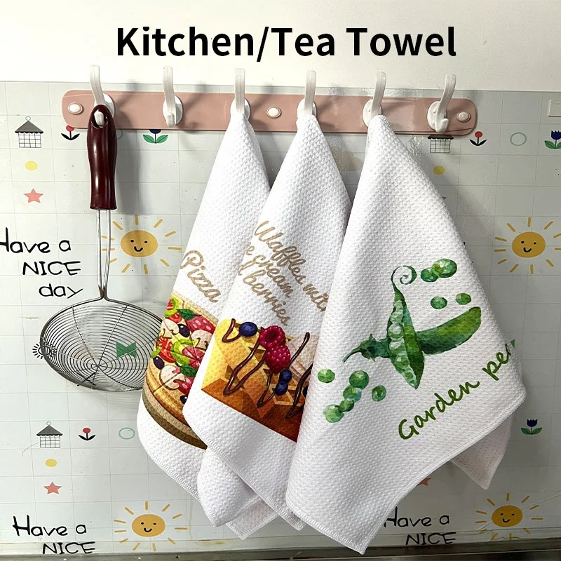 Wholesale recycled custom Digital Printing microfiber waffle  40x40 tea towel Kitchen Towels for gift