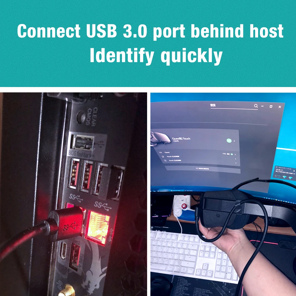 3M Usb Cable for Gaming Fast Charging USB 3.2 Gen 2 USB to Type C VR Cable for Oculus for Quest 2/1 Link 90 Degree
