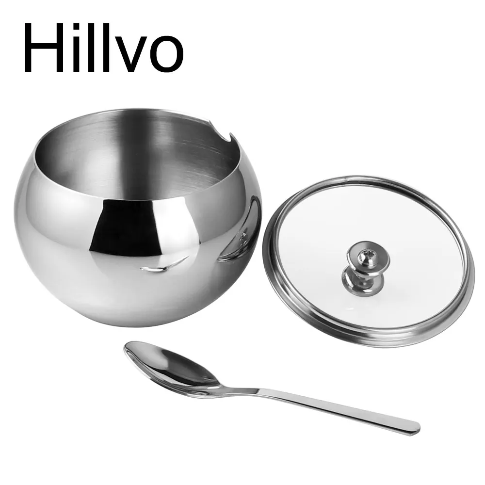 Hillvo China factory sugar bowls with glass lid spice container condiment holder spice box