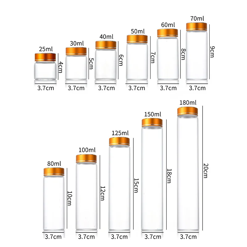Mini Clear Glass Wishing Small Drift Bottle Vials Glass Tube Corked Jars Candy Bottle With Aluminum Screw Cap